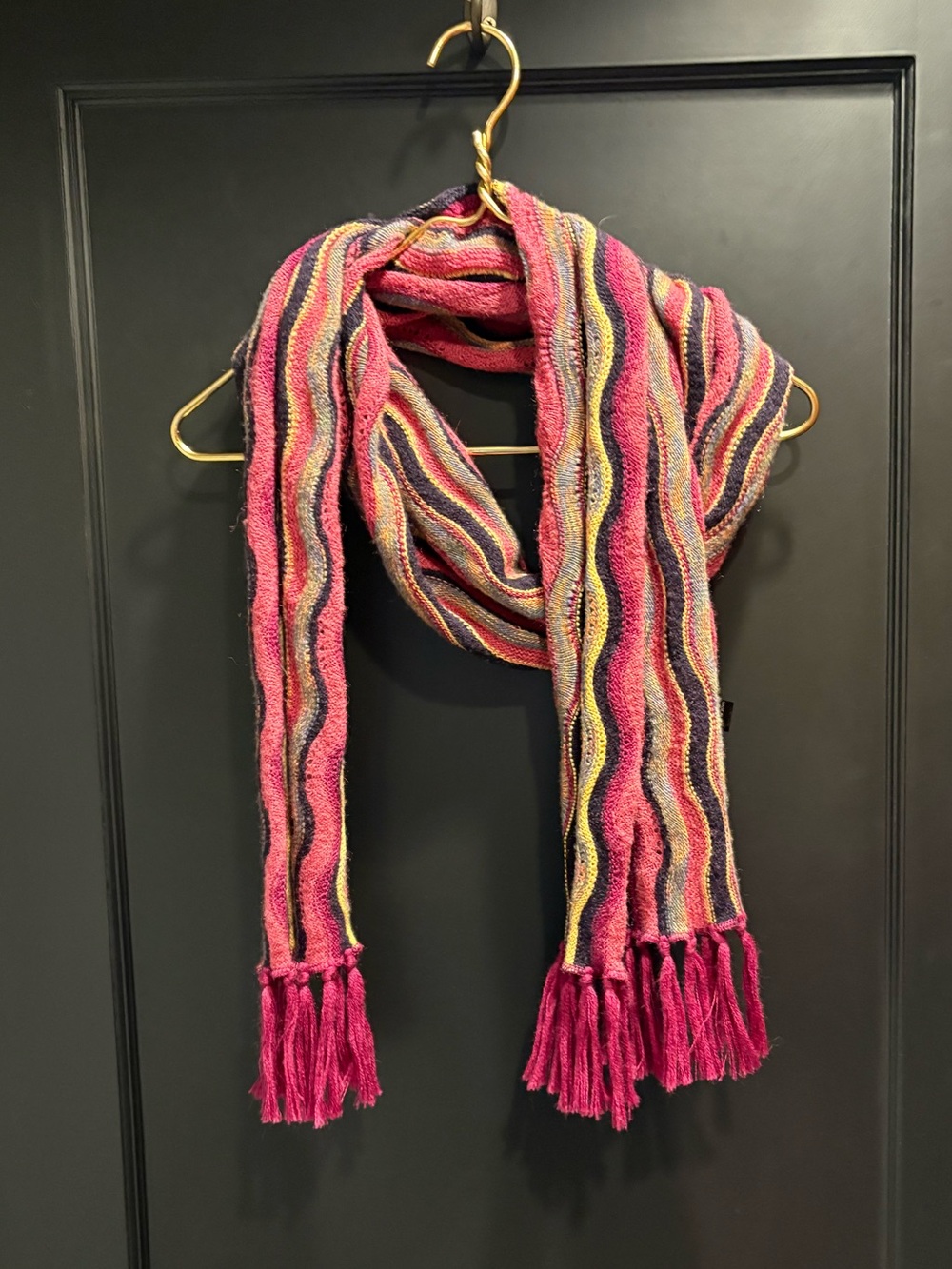 Long Missoni  Multicolor Wavy Knit Scarf with Fringe wool mohair blend